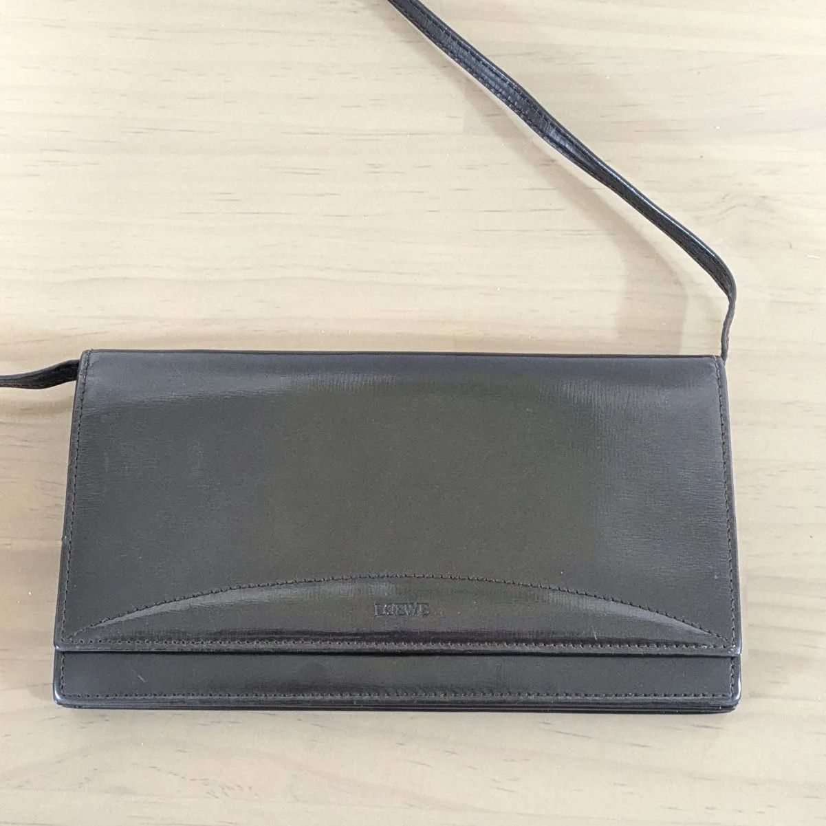 LOEWE ロエベ アナグラム ヴィンテージ レザー ショルダーウォレット 長財布 ダークブラウン