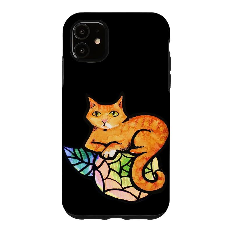 【新品】 オレンジ 猫 花柄 ガーデニング 生姜 キティ 猫 スマホケース iPhone 11 用 0