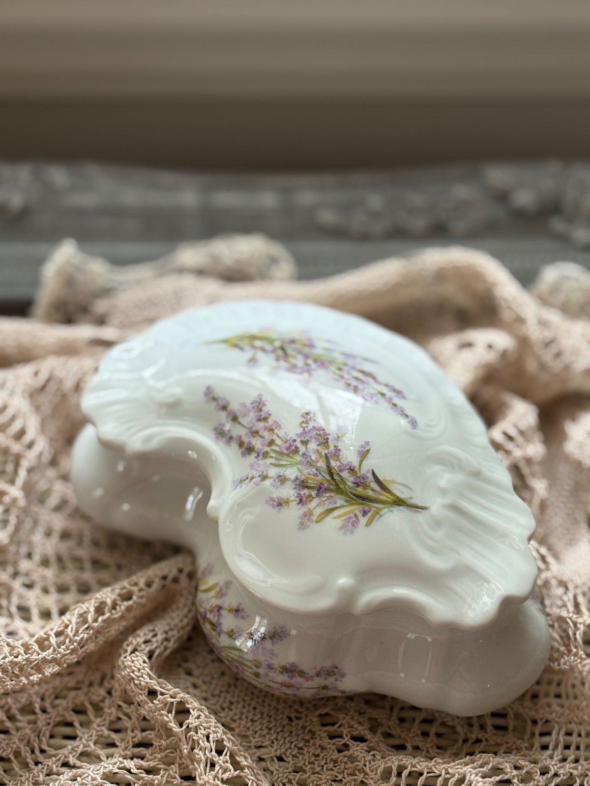 フランス Vintage Limoges リモージュ ボンボニエール フラワー パープル 小物入れ インテリア 撮影小物