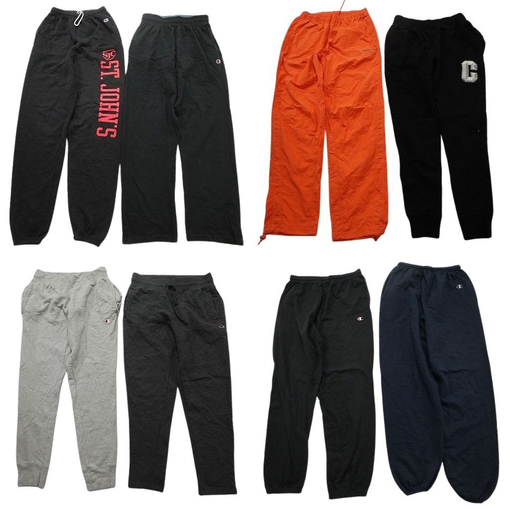 古着卸 まとめ売り チャンピオン パンツ 8枚セット ( メンズ Ｍ ) スウェットパンツ ドローコード ジョガーパンツ ブラック 中古 NG3371
