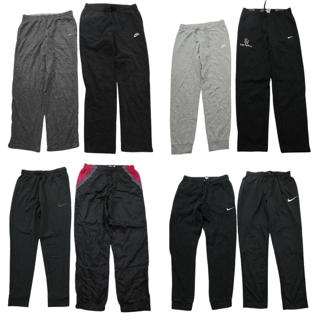 古着卸 まとめ売り ナイキ パンツ 8枚セット ( メンズ Ｍ ) スウッシュ スウェットパンツ ナイロンパンツ ブラック 中古 古着 NG3380