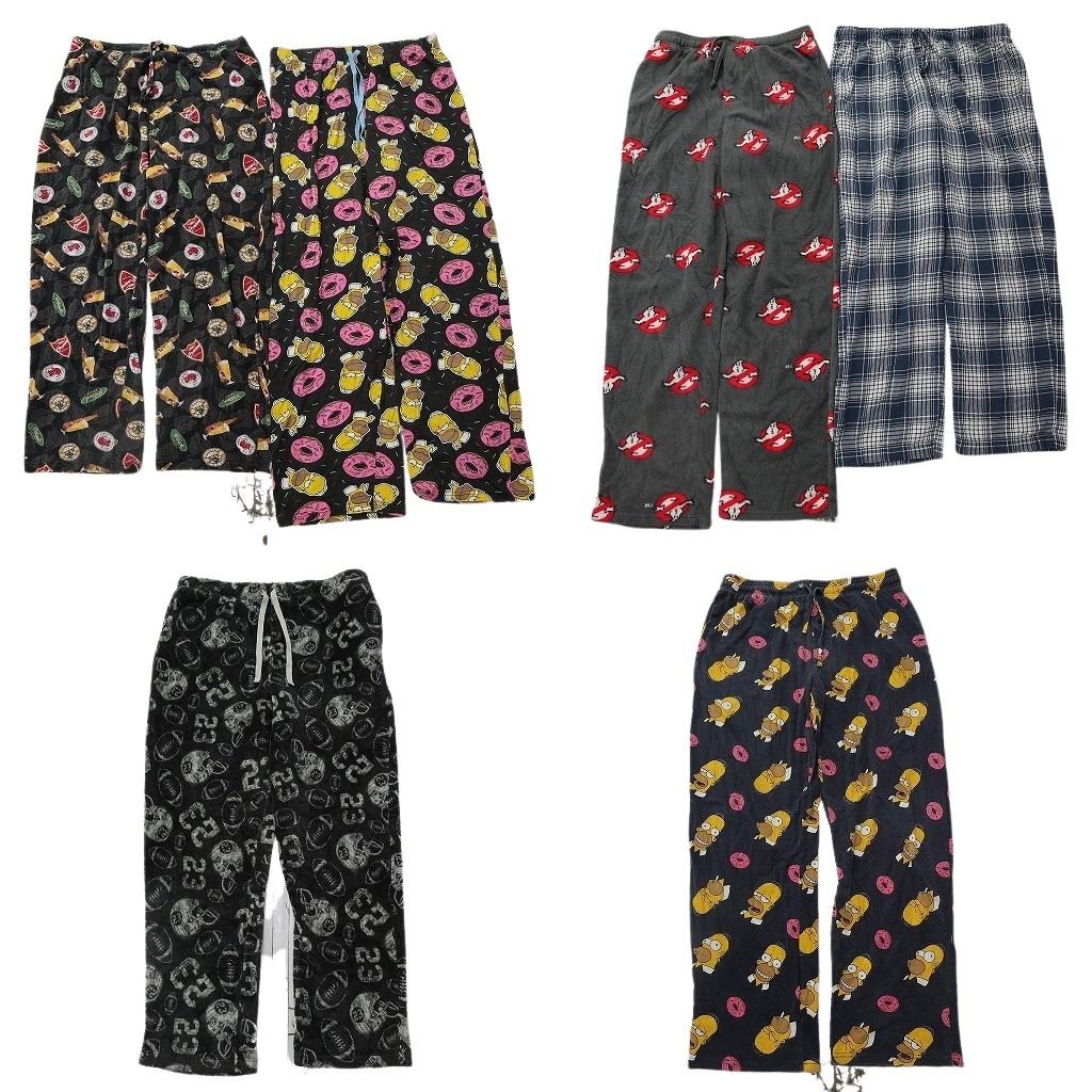 古着卸 まとめ売り パジャマパンツ 6枚セット ( メンズ Ｌ ) シンプソンズ キャラクター 総柄 チェック柄 ゴーストバスターズ 中古 NG3449