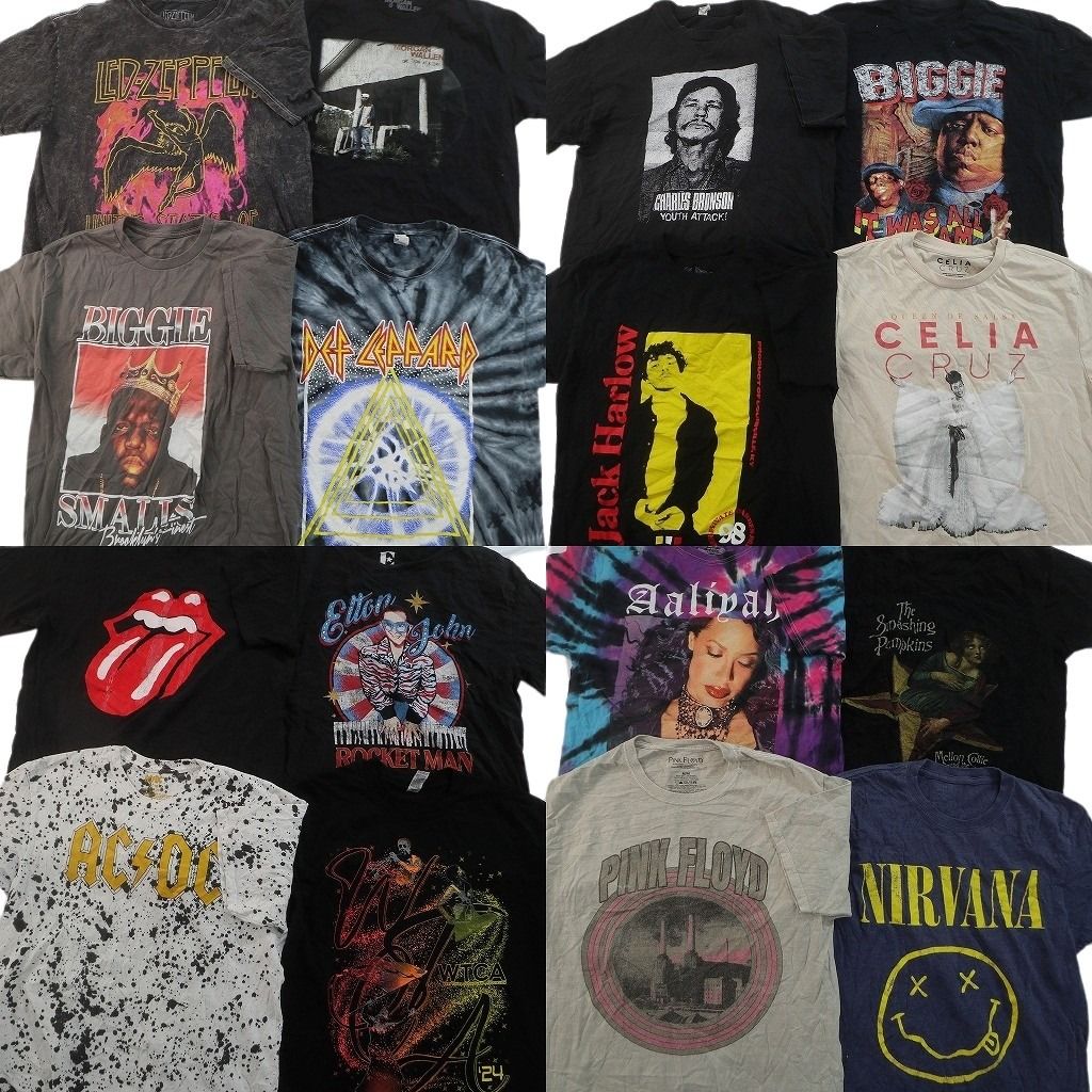 古着卸 まとめ売り 音楽・バンド Tシャツ 16枚セット ( メンズ M ) BIGGIE デフレパード ニルヴァーナ ピンクフロイド 中古 古着 NG3494