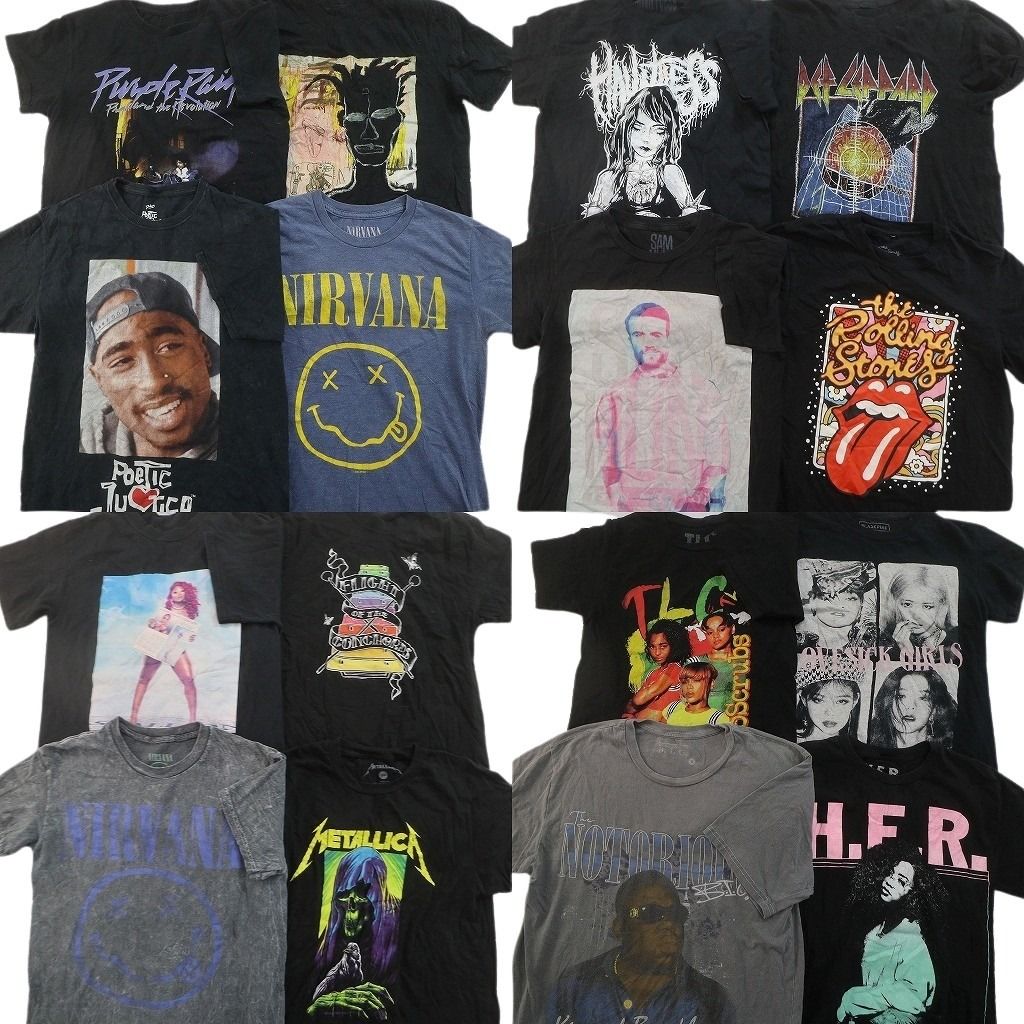 古着卸 まとめ売り 音楽・バンド Tシャツ 16枚セット ( メンズ S ) ニルヴァーナ ノートリアス ローリングストーンズ メタリカ 中古 NG3497