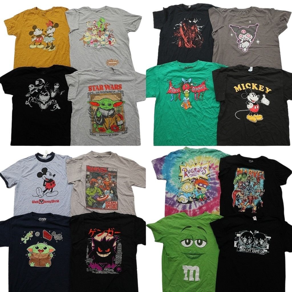 古着卸 まとめ売り キャラクター Tシャツ 16枚セット ( メンズ L ) ポケモン 闇ポケモン ディズニー マーベル リンガーT 中古 古着 NG3526
