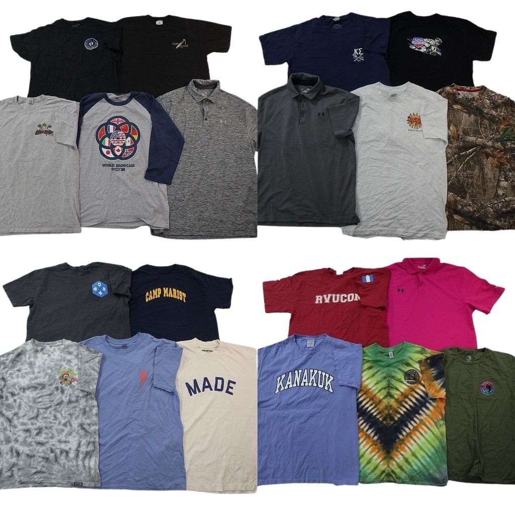 古着卸 まとめ売り Tシャツ トップス 20枚セット ( メンズ Ｌ ) リアルツリー柄 ポロシャツ ラグラン アンダーアーマー 中古 古着 NG3574