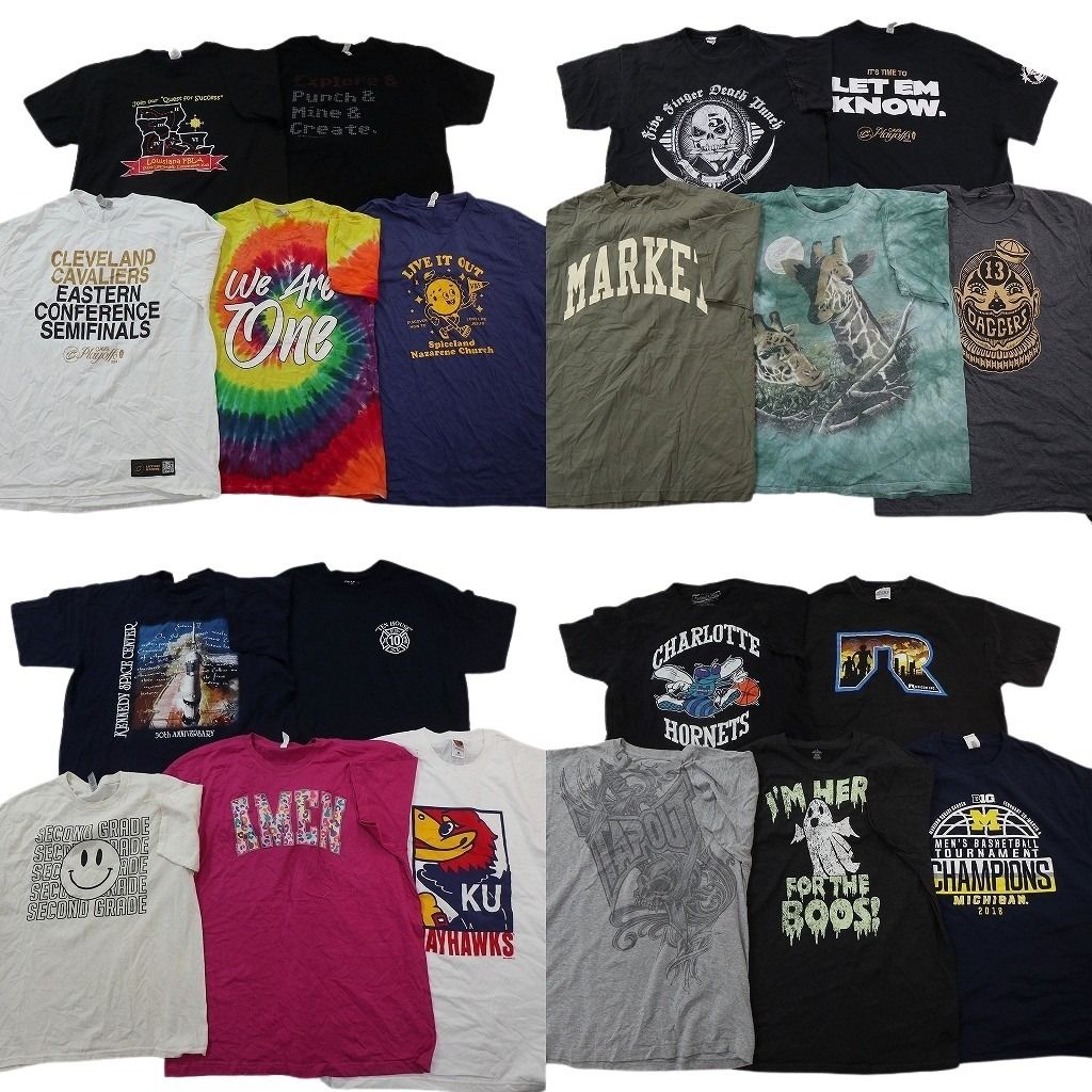 古着卸 まとめ売り プリント Tシャツ 20枚セット ( メンズ XL ) ホラー スカル柄 スマイリー アニマル カレッジ風ロゴ 中古 古着 NG3576 16,100円