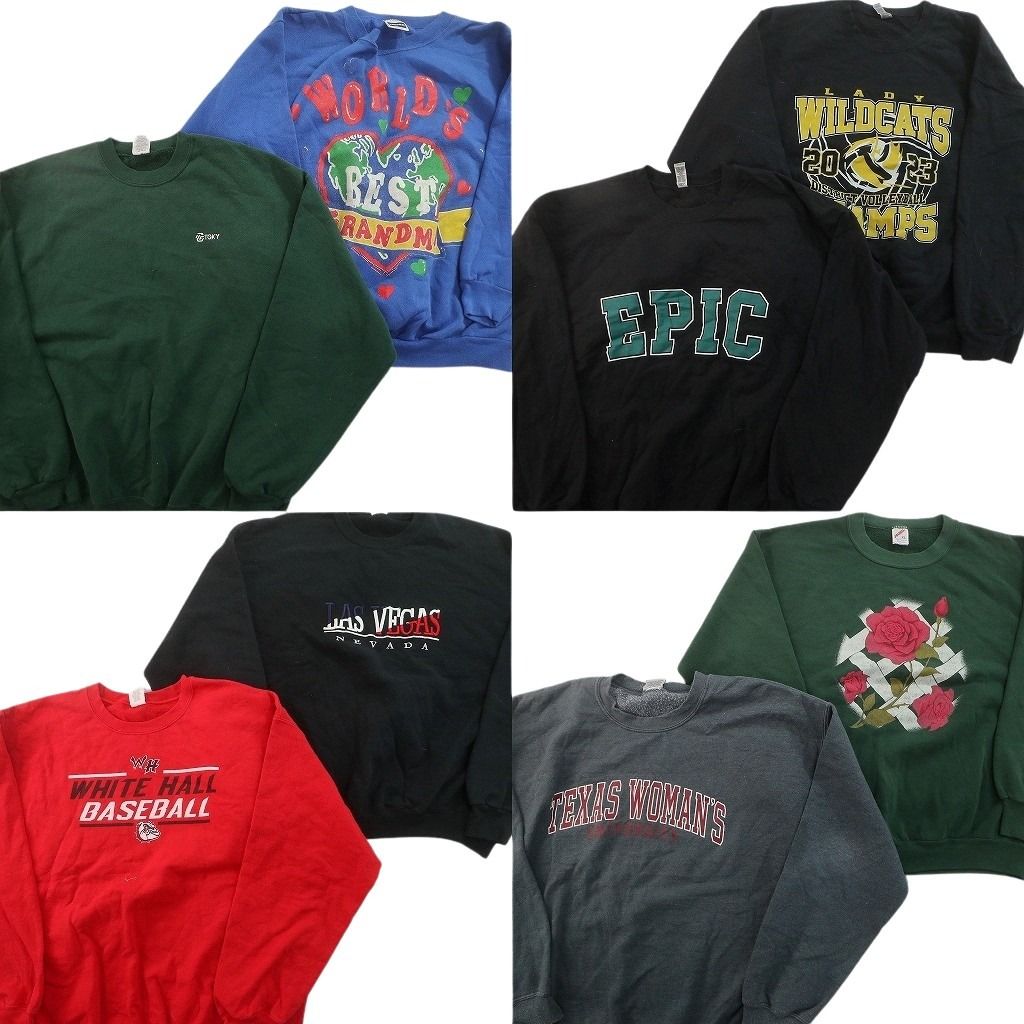 古着卸 まとめ売り スウェット 8枚セット ( メンズ XL ) カレッジ風ロゴ ビッグプリント フラワー ブラック 中古 古着 NG3597 6,432円