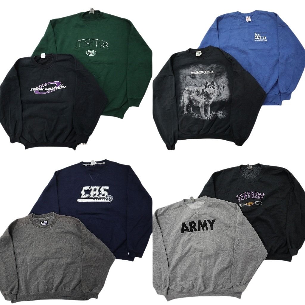 古着卸 まとめ売り スウェット 8枚セット ( メンズ 2XL ) アニマル ミリタリー USARMY ワンポイントロゴ 無地 ブラック 中古 古着 NG3631