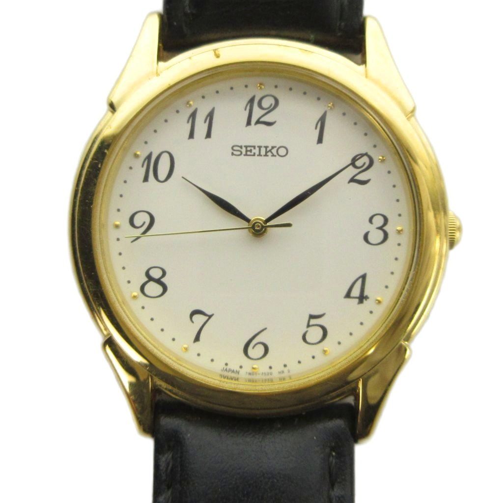 Seiko SEIKO SPIRIT 7N01-7140 Watch Watch Quartz Leather Strap White Dial Gold Color Gold ■GY11/MQ