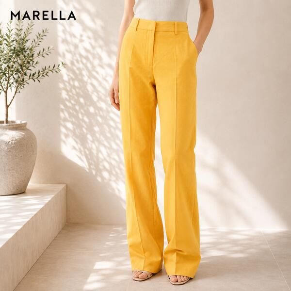 80%OFF 新品 マレーラ MARELLA パンツ 38 EPT1250 Sサイズ オレンジ 山吹色 レディース リネン×コットンパンツ 裾フレア