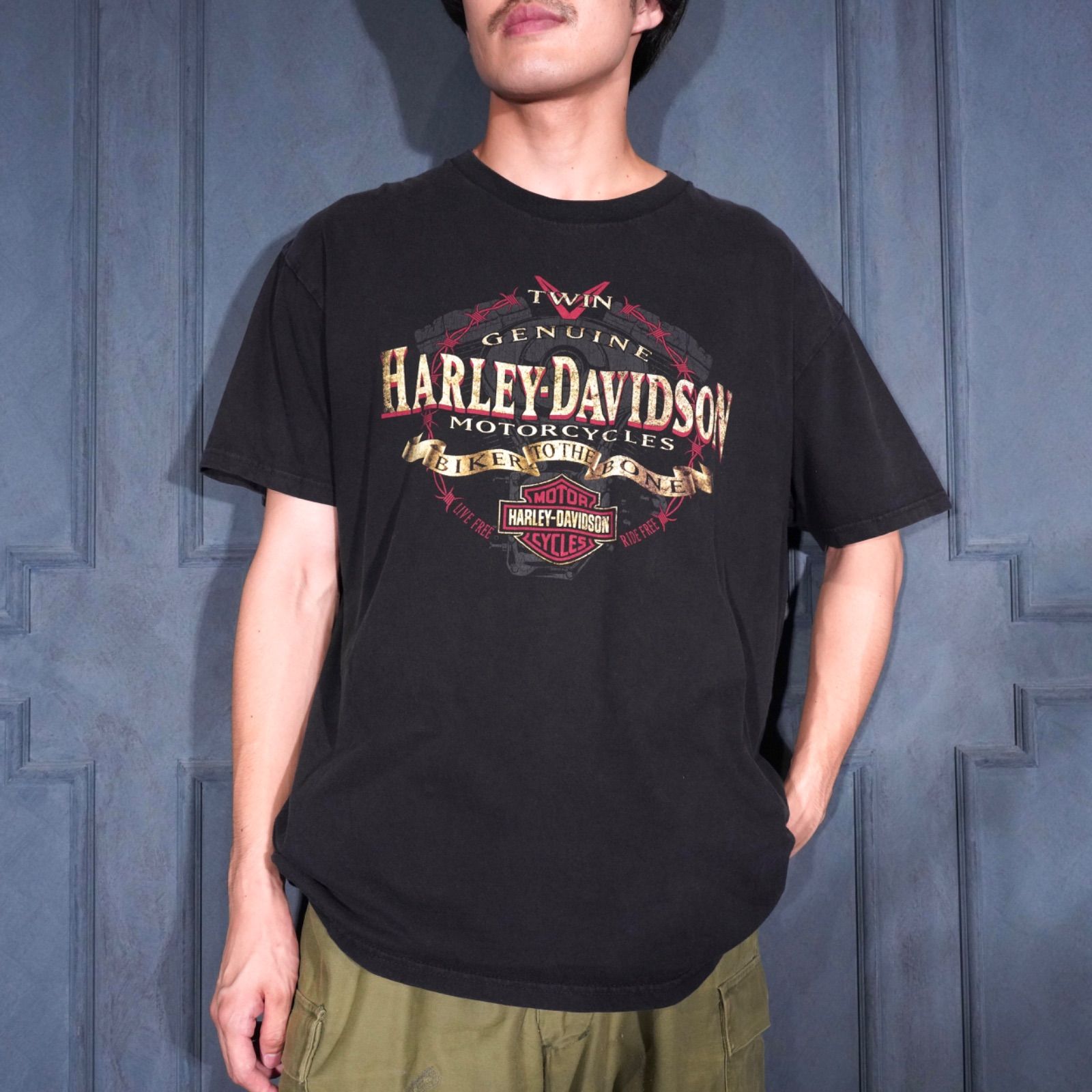 00's USA VINTAGE Harley Davidson ORLAND DEALER LIMITED LOGO DOUBLE SIDED PRINT DESIGN T SHIRT00年代アメリカ古着ハーレーダヴィッドソンロゴ両面プリントデザインTシャツ