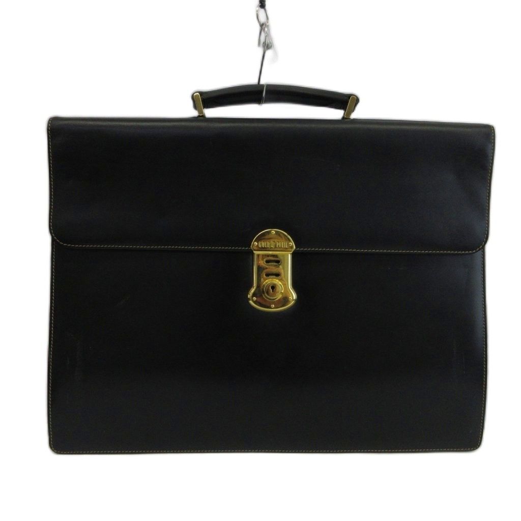 Gold File GOLD PFEIL Vintage Business Bag Briefcase Genuine Leather Leather Logo Gold Hardware Black Black/XZ ■GY18