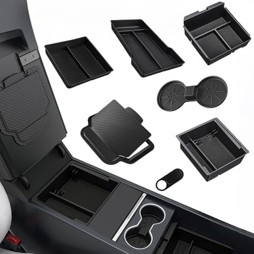 ZWPARTS テスラ 2024-2026 Model 3 Highland対応 センターコンソール収納トレイ 7点セット 専用カップホルダーマット付 | 2024-2026 Model 3 Highland対応。7点構成でコンソール上下段と 977b6815
