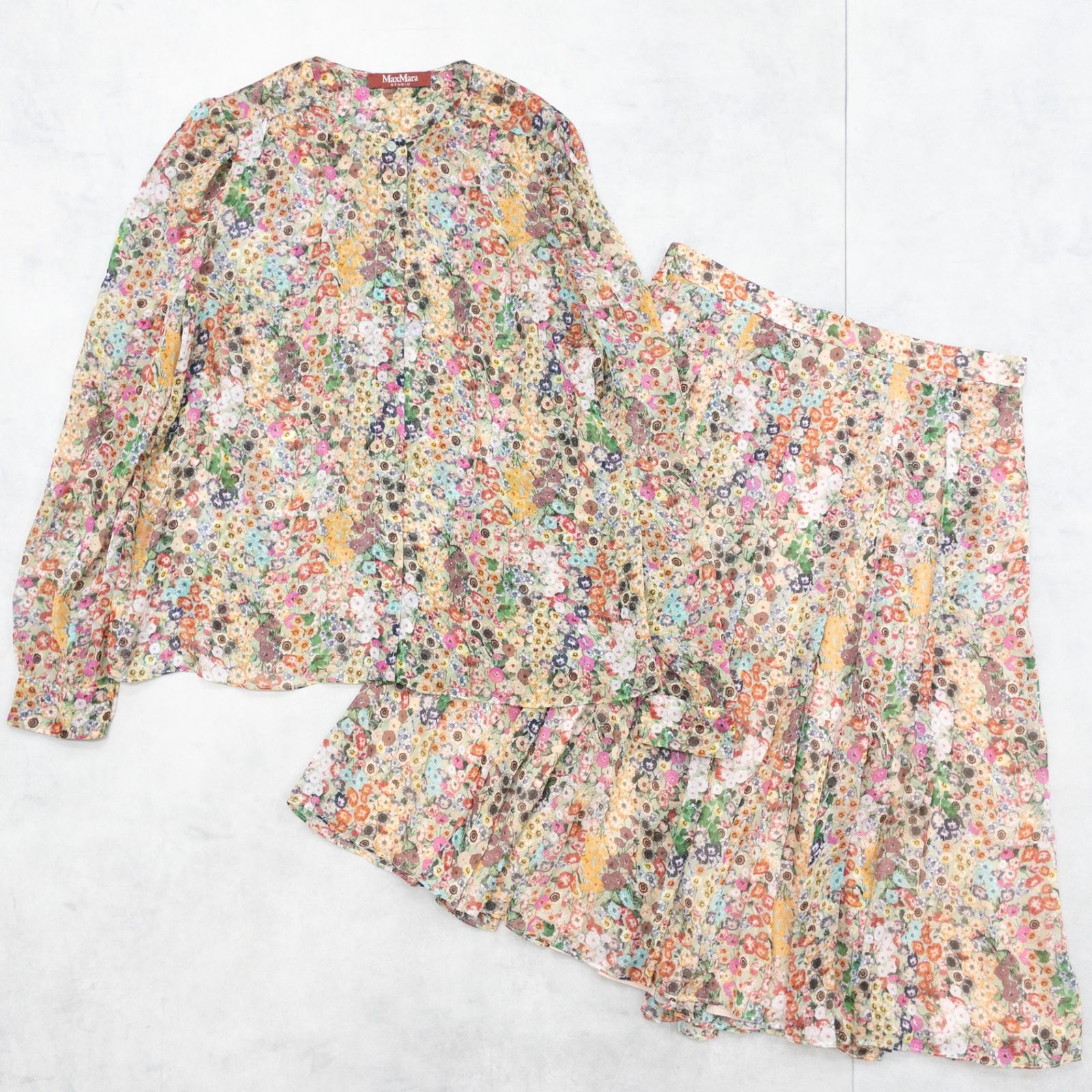 Max Mara マックスマーラ 2021 シルク100% セットアップ ブラウス スカート 花柄 シフォン シルク マルチカラー レディース 44 b02753 13,930円