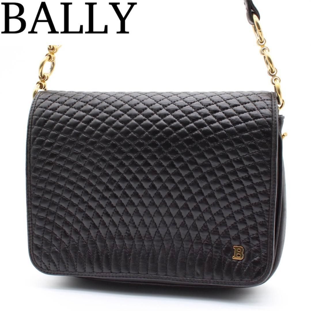 【良品】BALLY キルティング レザー ショルダーバッグ ヴィンテージ 黒色