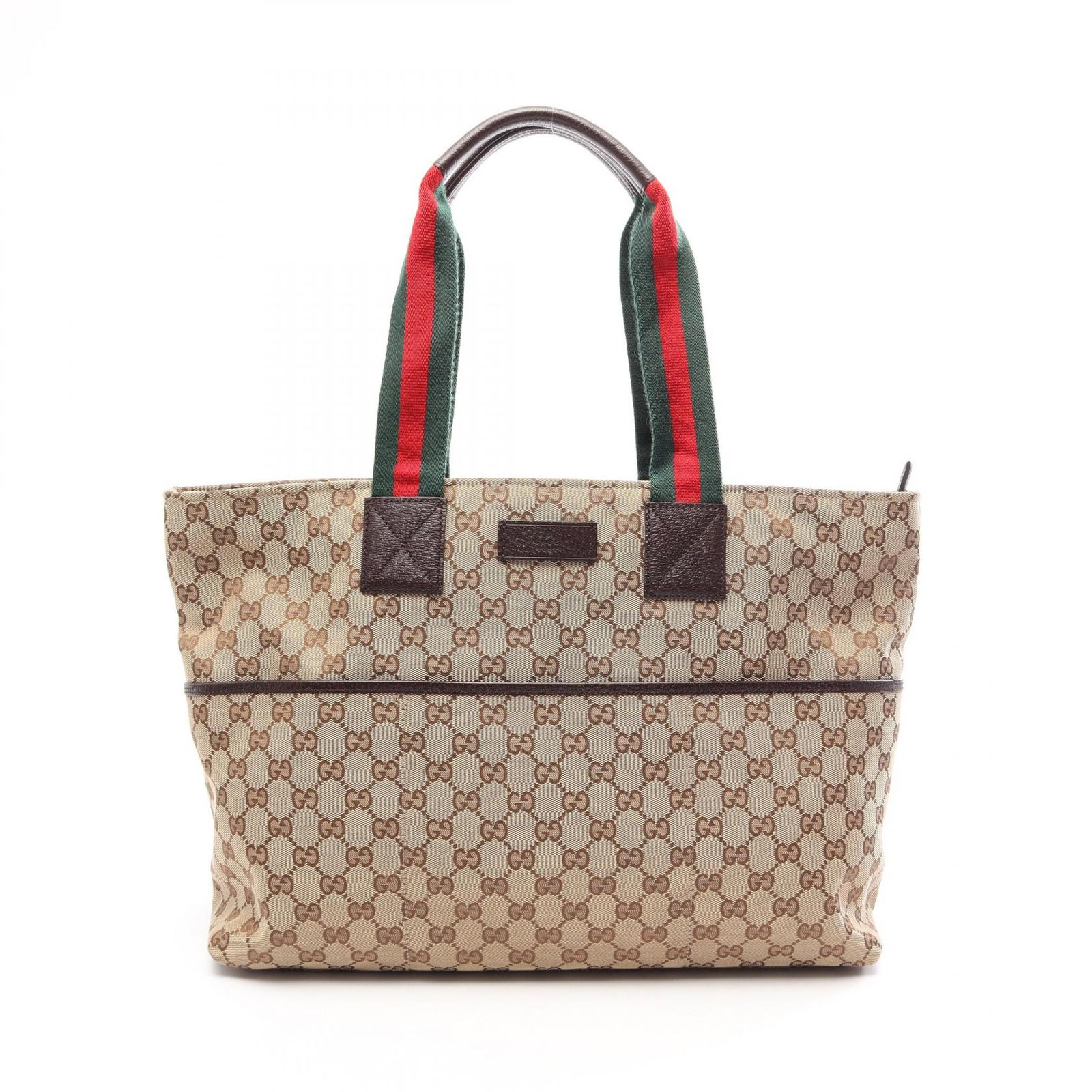 グッチ GUCCI トートバッグ GGキャンバス ウェビングライン マザーズバッグ 155524 ベージュ/ダークブラウン キャンバス レザー トートバッグ レディース Used A