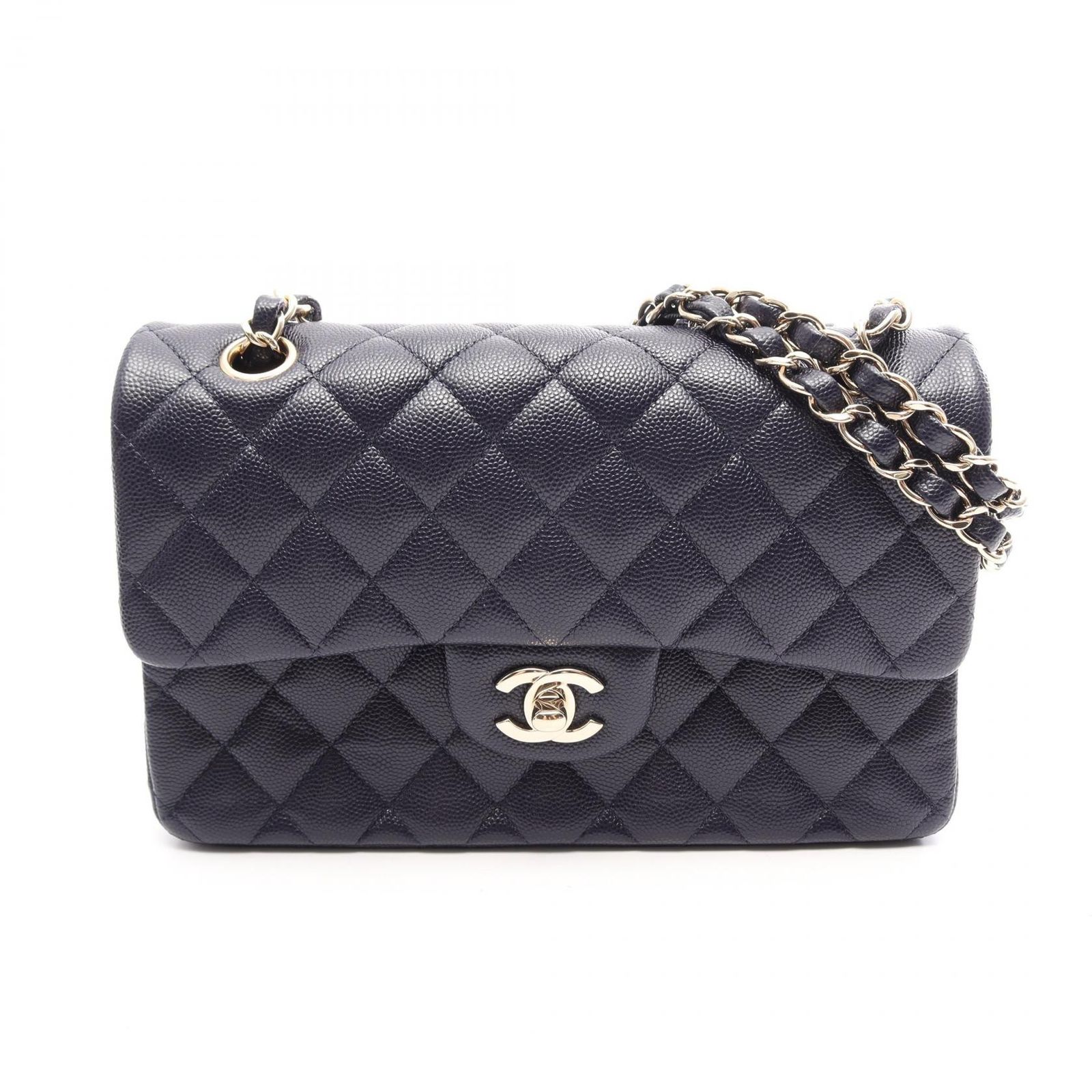 シャネル CHANEL ショルダーバッグ マトラッセ Wフラップ ネイビー キャビアスキン(グレインドカーフ) マトラッセ ダブルフラップ チェーンショルダー レディース