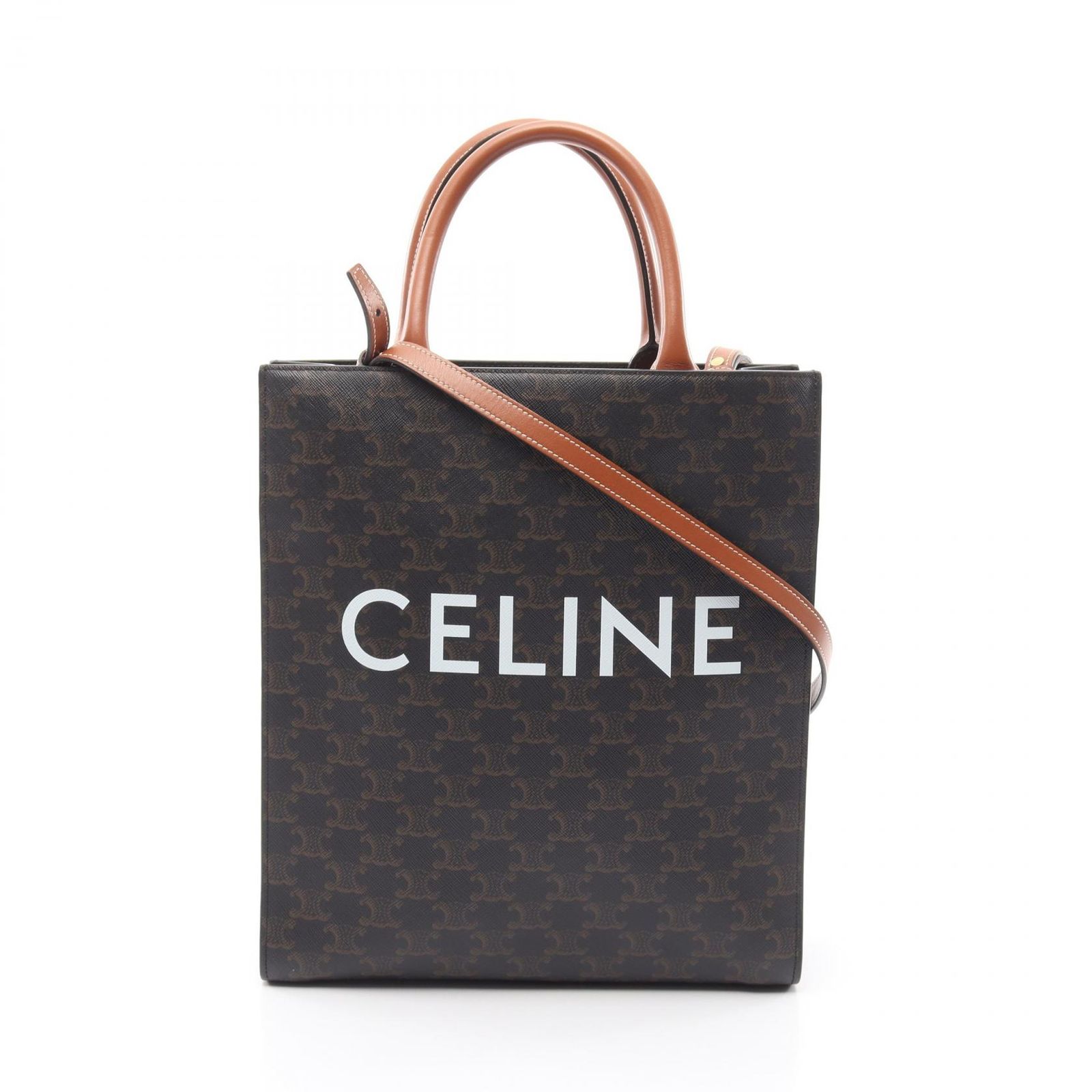 セリーヌ CELINE トートバッグ スモール バーティカル カバ トリオンフ 2WAY 191542 ブラック/ブラウン PVCコーティングキャンバス レザー トリオンフ バーティカル カバ スモール