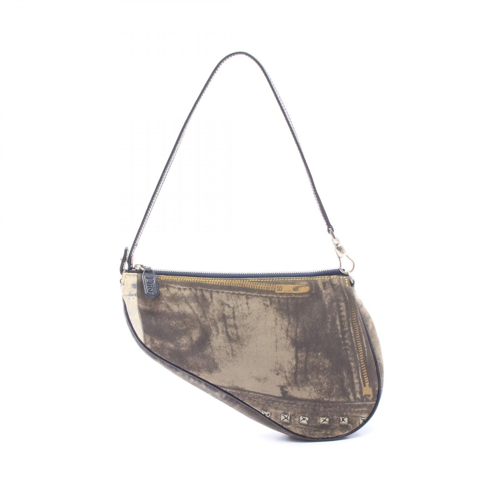 ディオール Dior ハンドバッグ SADDLE サドル デニム柄 ブラウン系 キャンバス レザー サドルバッグ デニム柄 レディース Used B