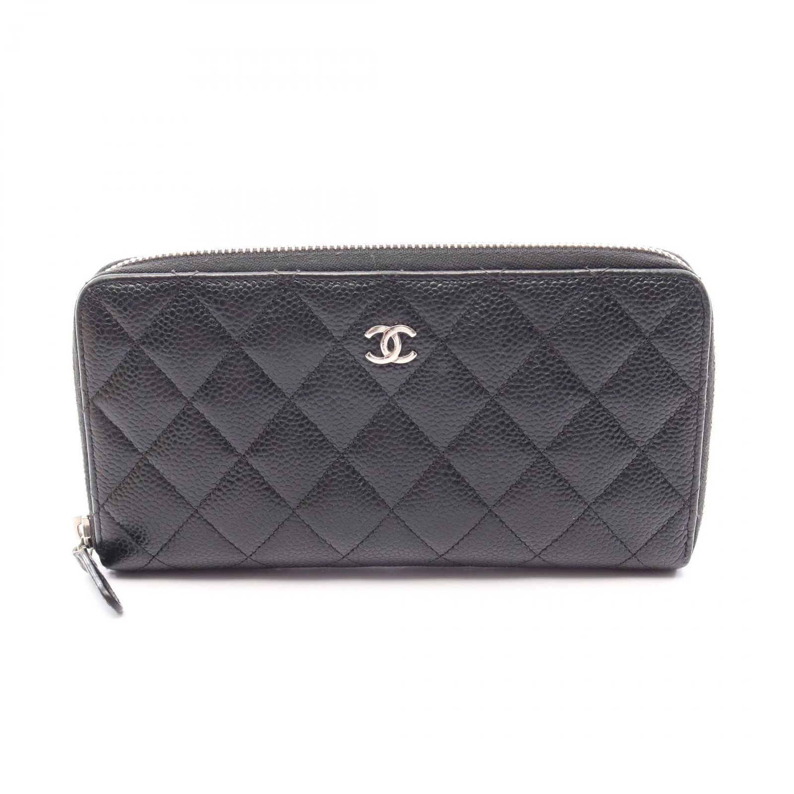シャネル CHANEL ラウンド長財布 マトラッセ ブラック キャビアスキン(グレインドカーフ) マトラッセ ラウンド長財布 レディース Used B