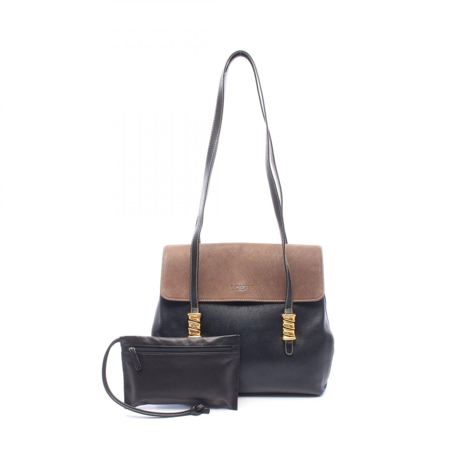 ロエベ LOEWE ショルダーバッグ ブラック/ブラウン レザー ショルダーバッグ レディース Used B