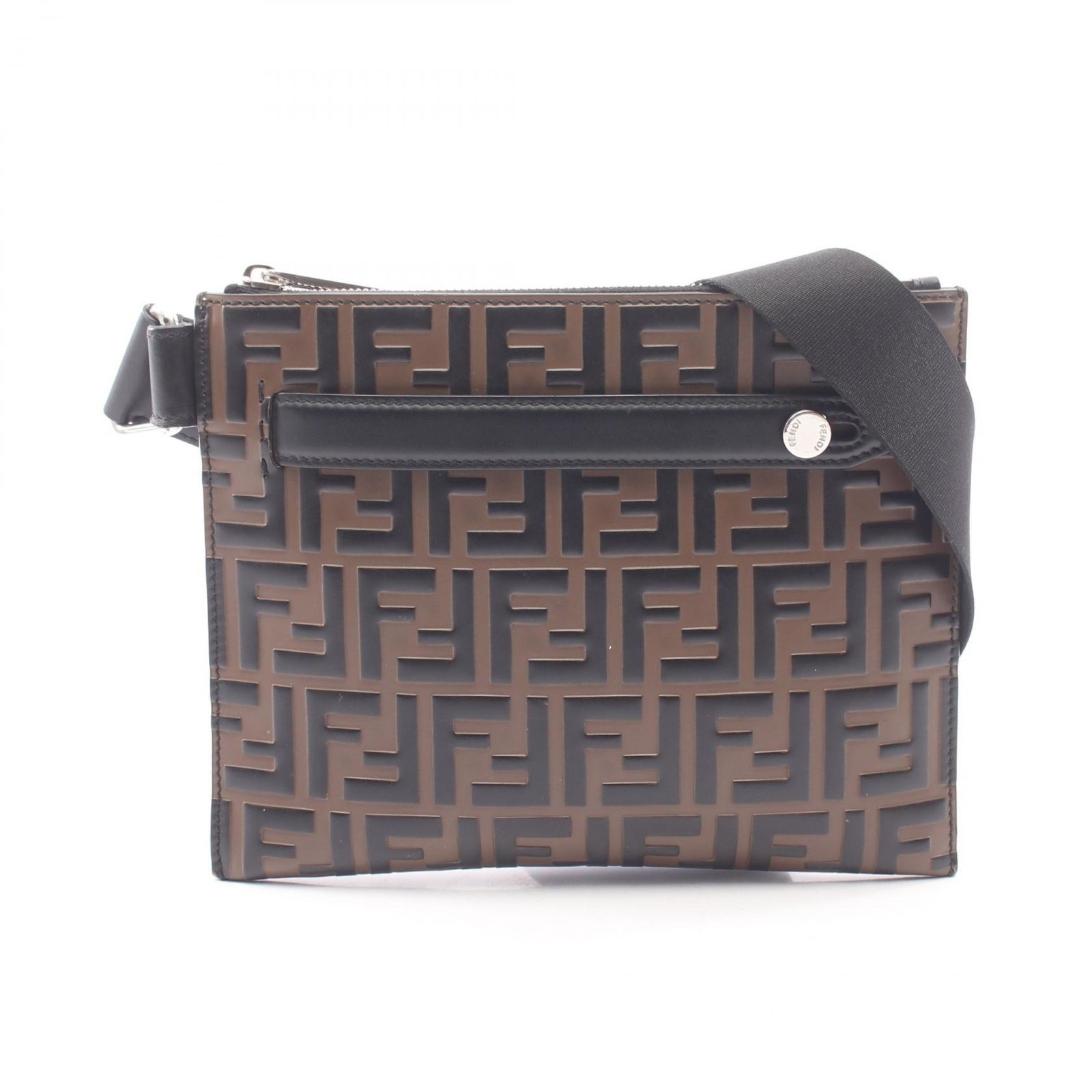 フェンディ FENDI ショルダーバッグ ズッカ ブラウン/ブラック PVCコーティングキャンバス レザー ズッカ ショルダーバッグ ユニセックス Used A