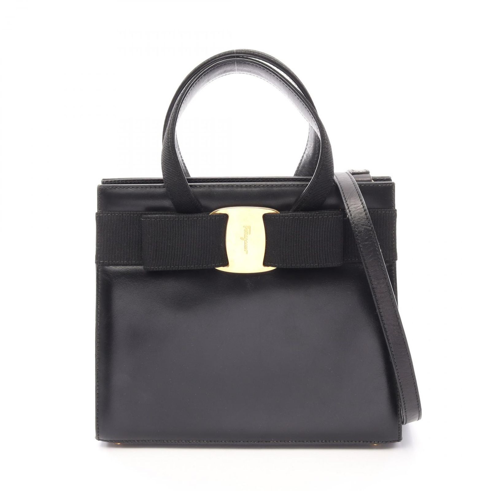 サルヴァトーレフェラガモ Salvatore Ferragamo ハンドバッグ ヴァラリボン 2WAY ブラック レザー ヴァラリボン 2wayハンド レディース Used A