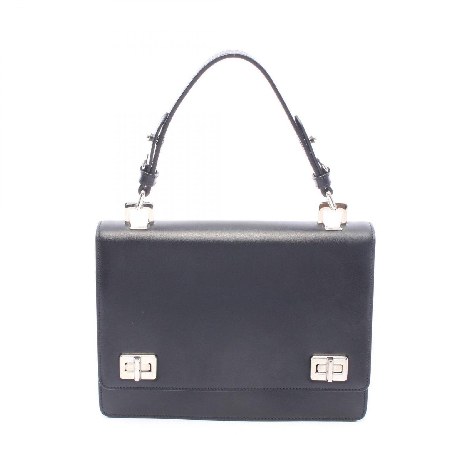 プラダ PRADA ハンドバッグ SOFT CALF 1BD071 ブラック レザー フラップ ショルダーバッグ レディース Used A