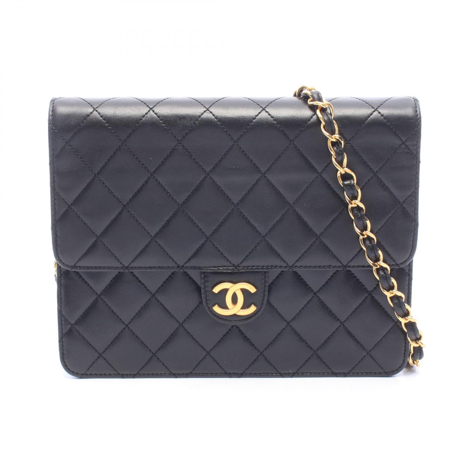 シャネル CHANEL ショルダーバッグ マトラッセ シングルフラップ ブラック ラムスキン（羊革） マトラッセ プッシュロック チェーンショルダー レディース