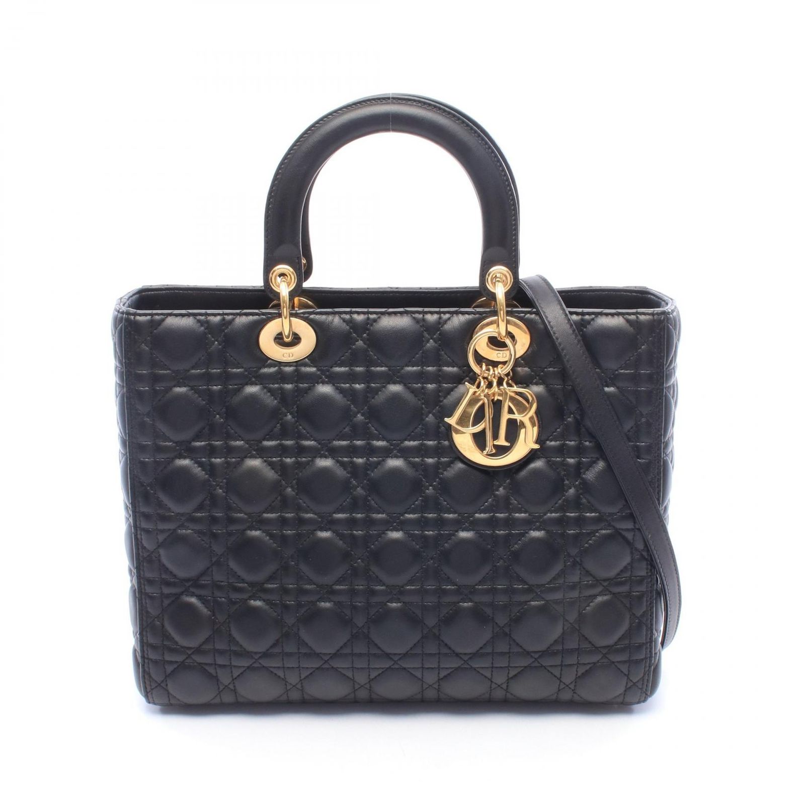 ディオール Dior ハンドバッグ レディディオール ラージ 2WAY ブラック レザー レディディオール カナージュ 2wayトート レディース Used B