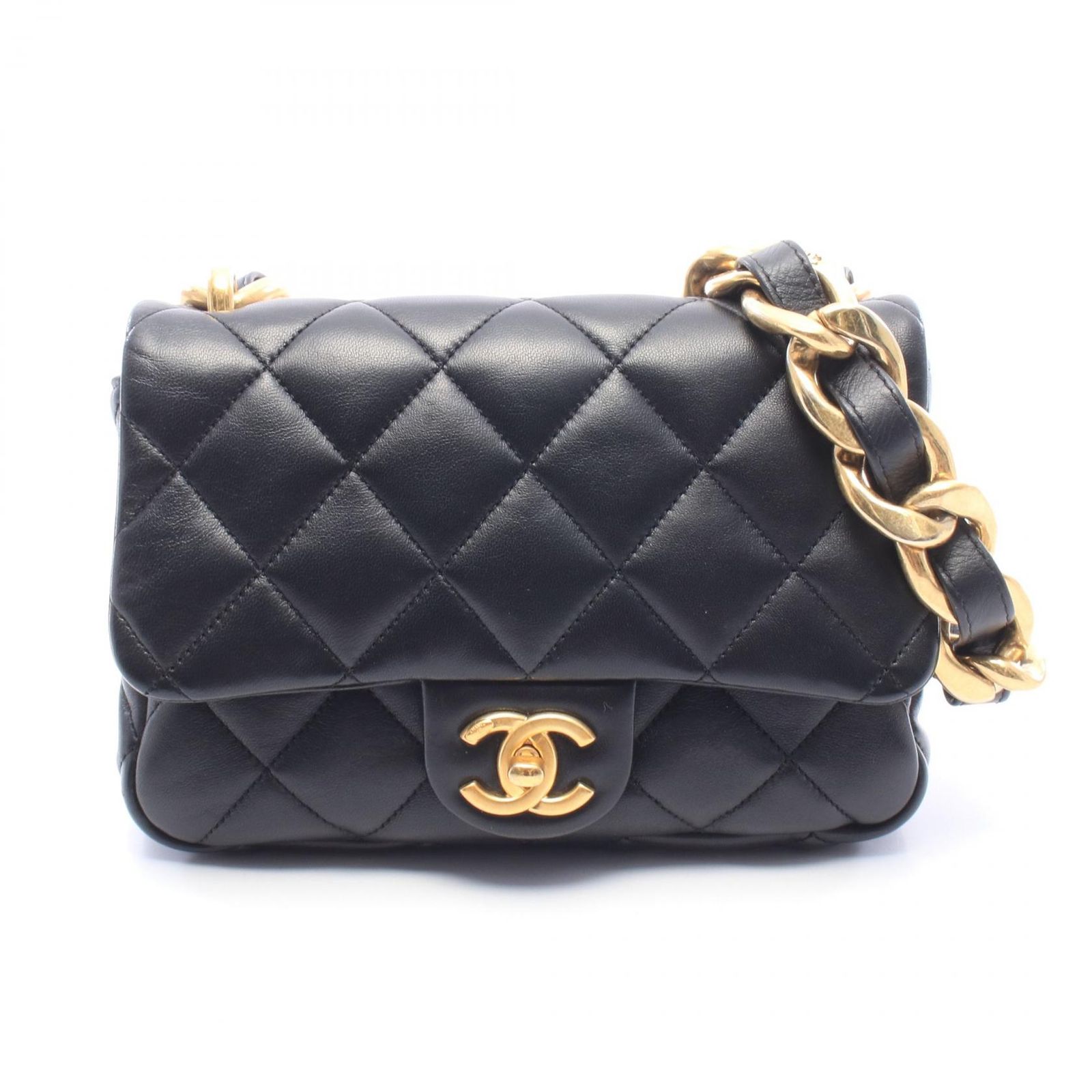 シャネル CHANEL ショルダーバッグ マトラッセ スモールフラップバッグ AS3214 ブラック レザー マトラッセ スモールフラップ チェーンショルダー レディース