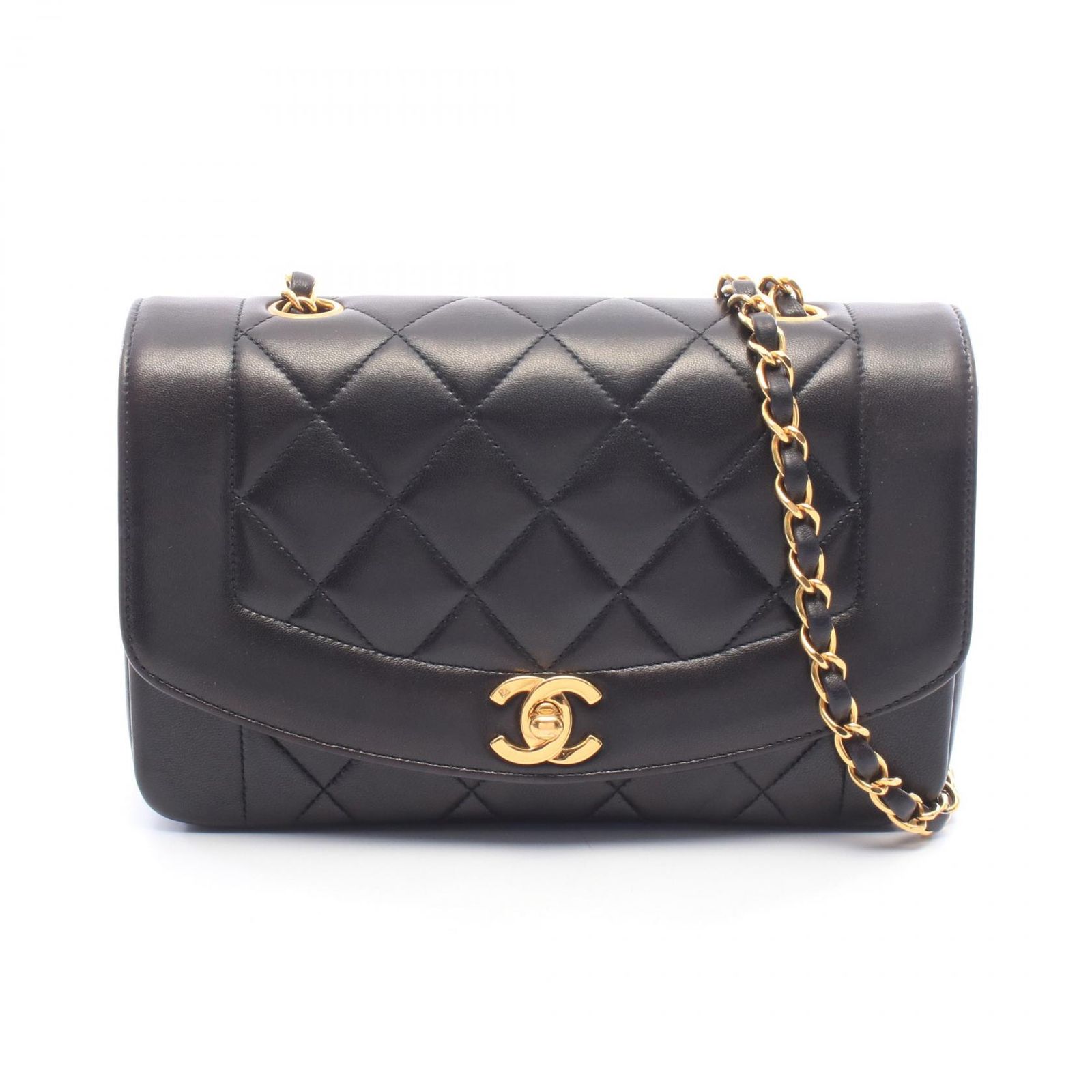 シャネル CHANEL ショルダーバッグ マトラッセ ダイアナフラップ ブラック ラムスキン（羊革） マトラッセ ダイアナ チェーンショルダー レディース Used A 333,360円