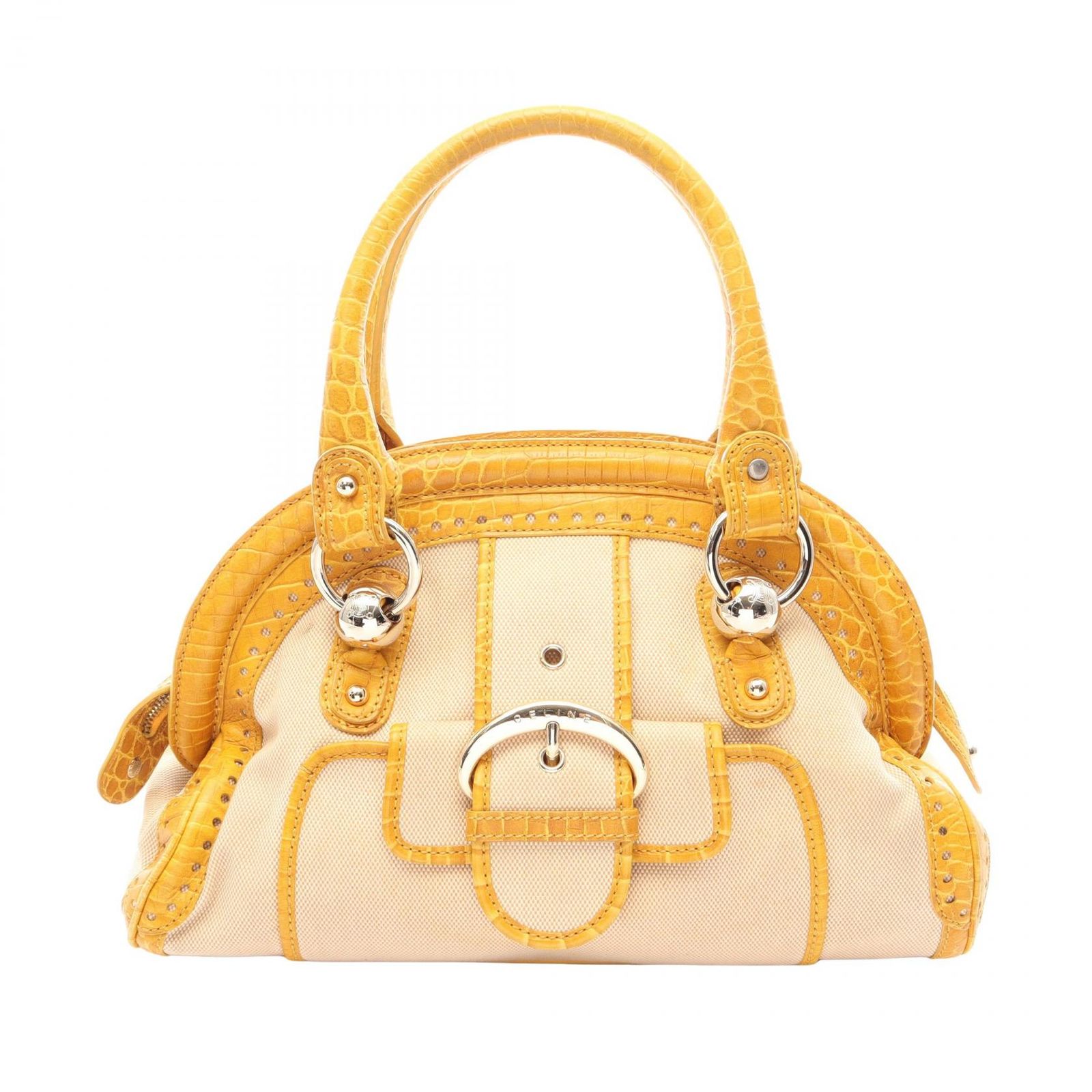 セリーヌ CELINE ハンドバッグ クロコ型押し キャンバス レザー ハンド レディース Used B