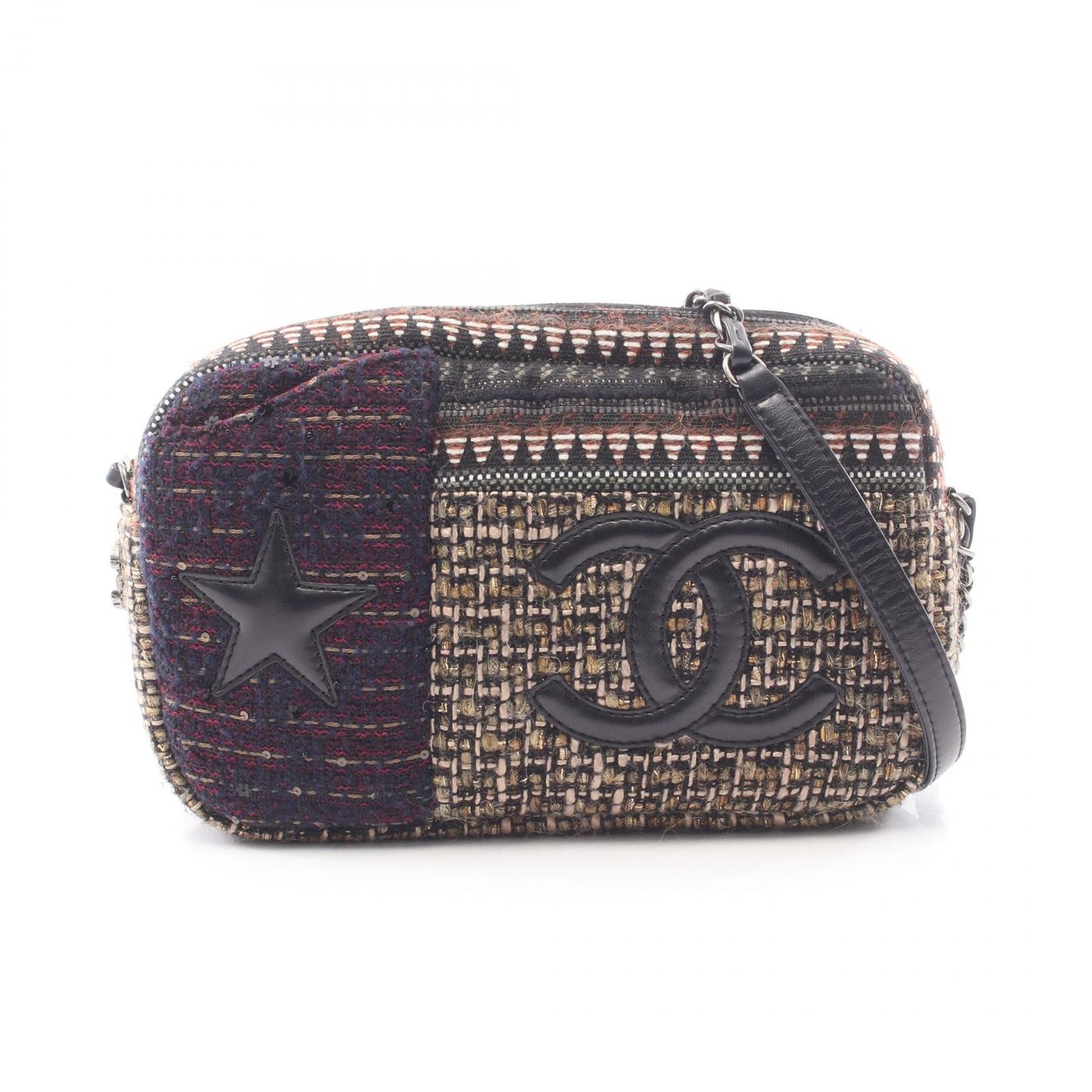 シャネル CHANEL ショルダーバッグ ココマーク マルチカラー ファブリック レザー ココマーク チェーンショルダーバッグ レディース Used A