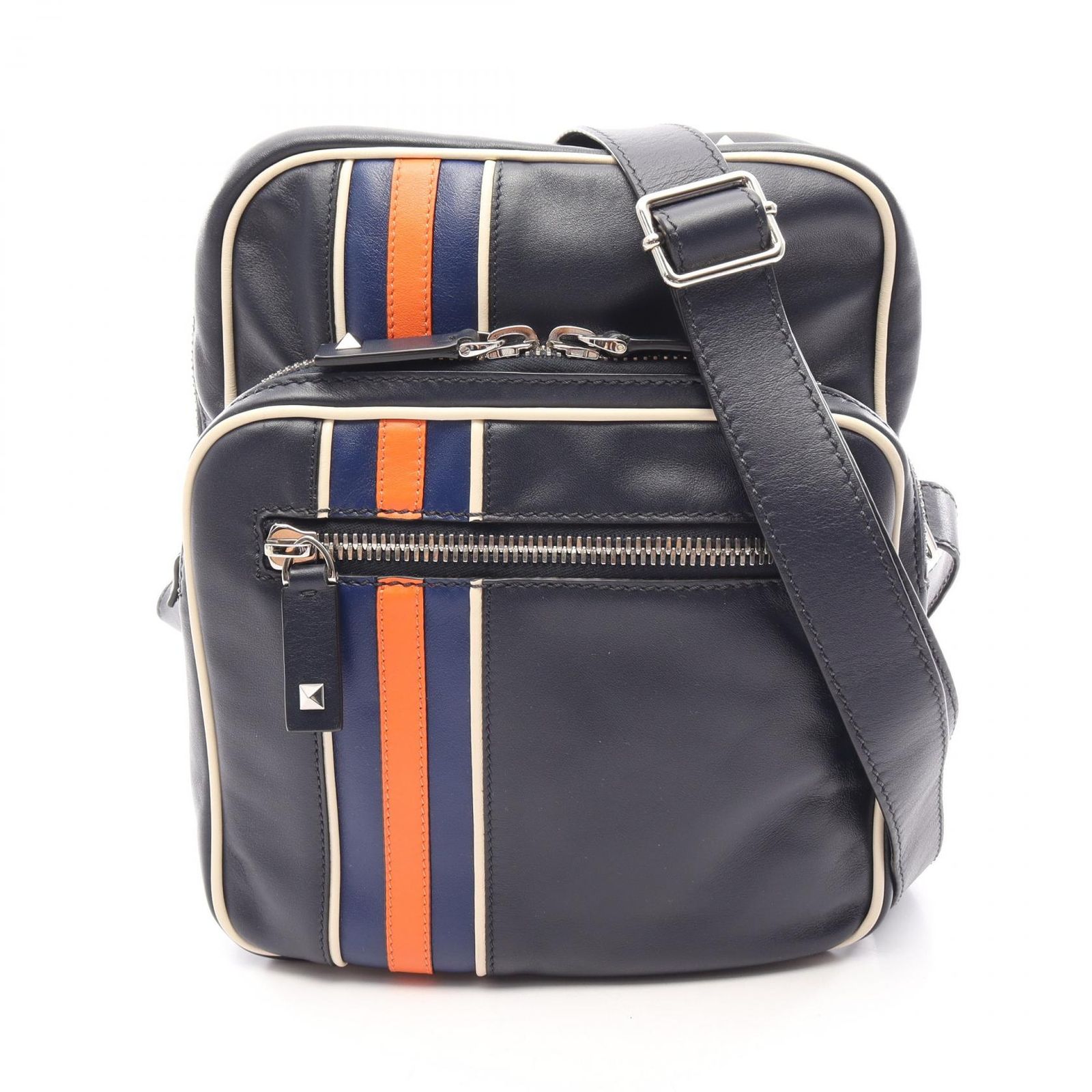 ヴァレンティノ・ガラヴァーニ Valentino Garavani ショルダーバッグ ネイビー レザー ショルダーバッグ ネイビー オレンジ レザー メンズ Used B 15,260円