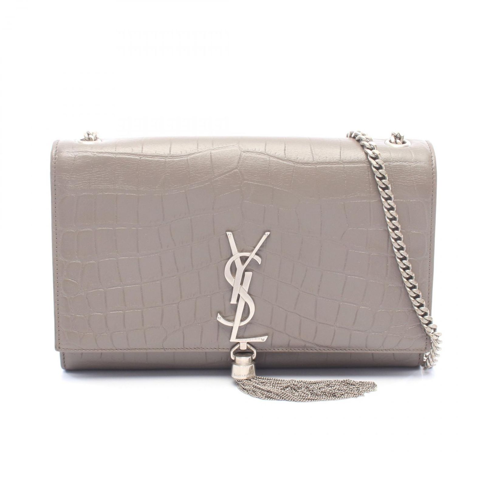 サンローランパリ SAINT LAURENT PARIS ショルダーバッグ ケイト モノグラム クロコ型押し グレー レザー ケイト タッセル チェーンショルダー レディース Used A 104,390円