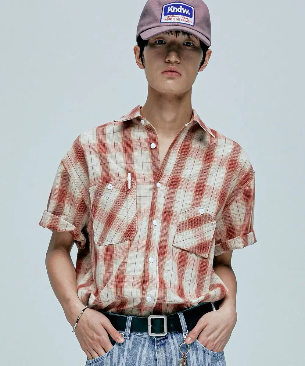 カルバン・クライン Calvin Klein カルバン・クライン Cig Plaid 2 Pocket Work 半袖 シャツ レッド M