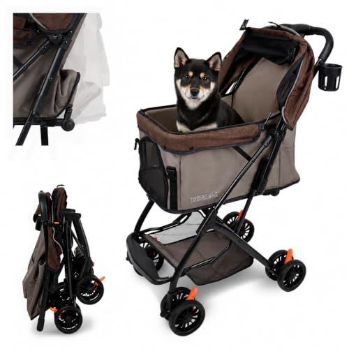 【キャリー長さ55cm・軽さ5.8kg】ペットカート 小型犬 多頭飼い やや小柄な中型犬まで対応 ワンタッチ折りたたみ 自立可能 コンパクト 前輪360°スムーズ旋回 各輪独立ブレーキ 落下・飛び出し防止構造 耐荷重15kg Nidot 6736e427