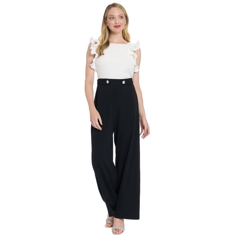 ロンドンタイムス レディース トップス ワンピース プリーツ フリル ジャンプスーツ Womens London Times Pleated Ruffle Sleeve Jumpsuit White