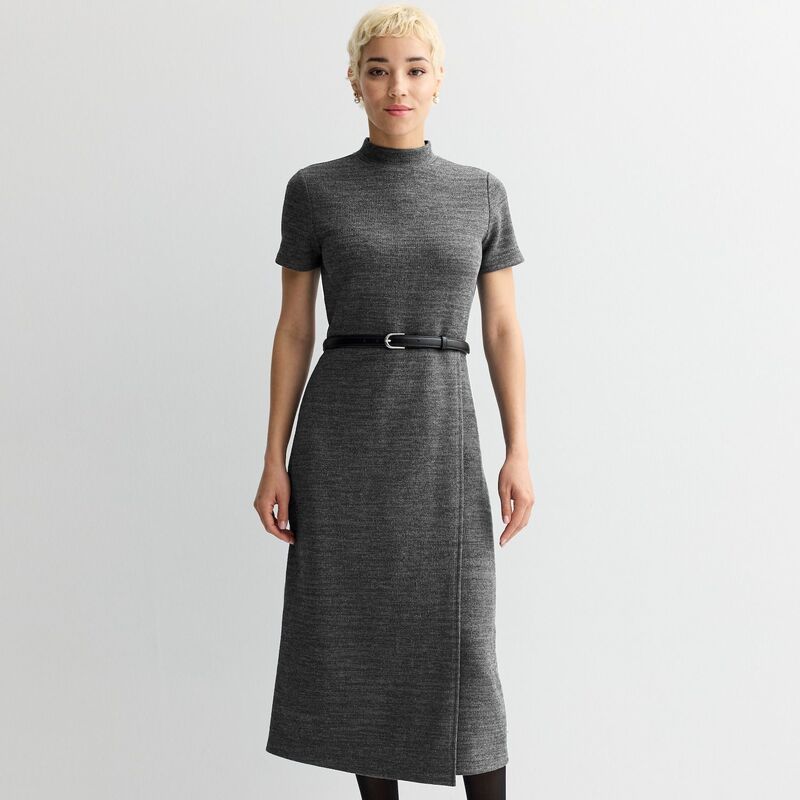 ナインウェスト レディース トップス ワンピース プチ ミディ オーバーレイ ニット Petite Nine West Overlay Midi Knit Dress Coal Heather ヘザー