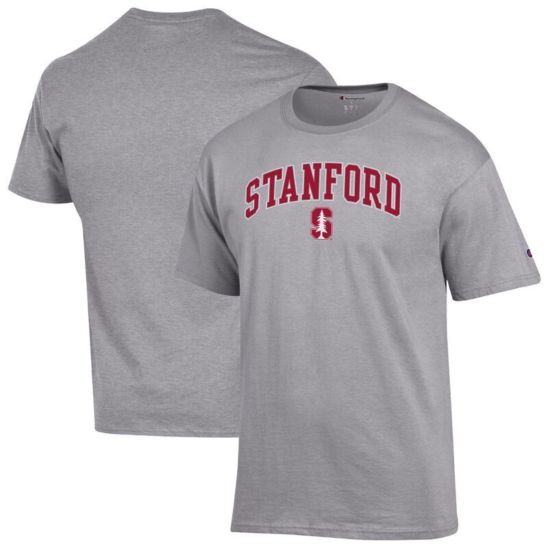 チャンピオン メンズ トップス Tシャツ ロゴ MensChampion Heather Gray Stanford Cardinal Arched Logo TShirt Stf Grey グレー