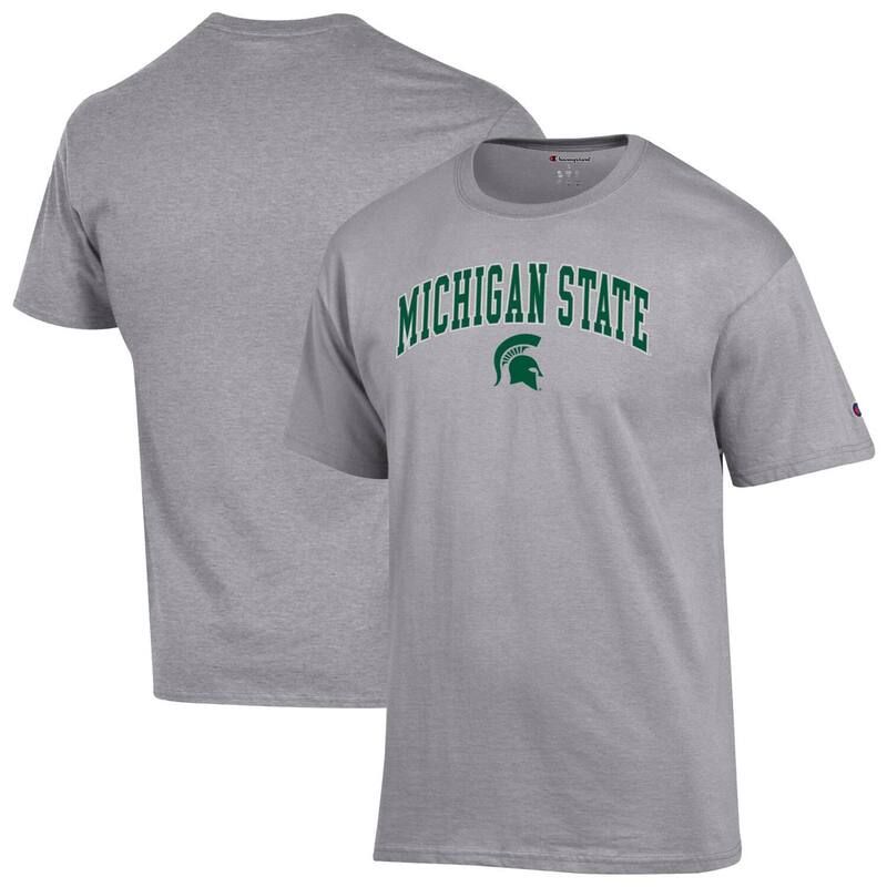 チャンピオン メンズ トップス Tシャツ ロゴ MensChampion Heather Gray Michigan State Spartans Arch Over Logo TShirt Msu