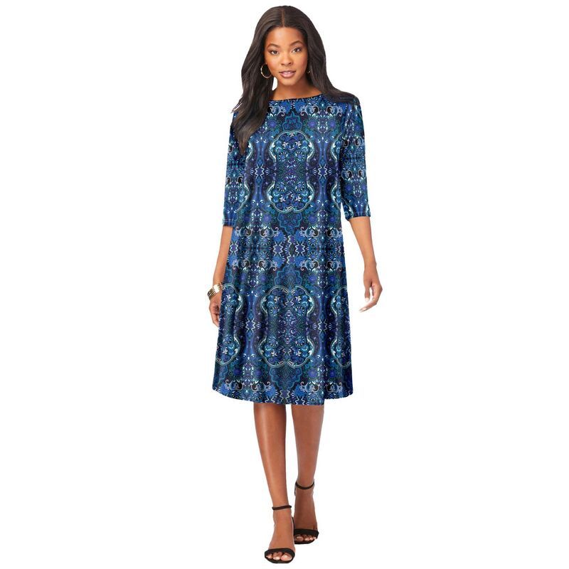 ロアマンズ レディース トップス ワンピース プラスサイズ Roamans Womens Plusize Ultrasmooth Fabric Boatneck Swing Dress Blue Mi 11,235円