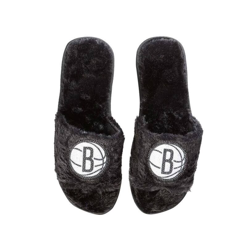 アンブランデッド レディース シューズ サンダル Unbranded Womens FOCO Black Brooklynets Rhinestone Fuzzy Slippers Net Black