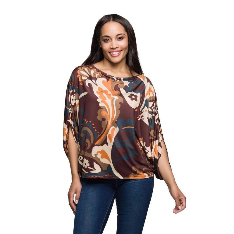 24 セブンコンフォート レディース トップス Tシャツ プリント Womens 24Seven Comfort Apparel Paisley Print Dolman Sleeve Top Bro