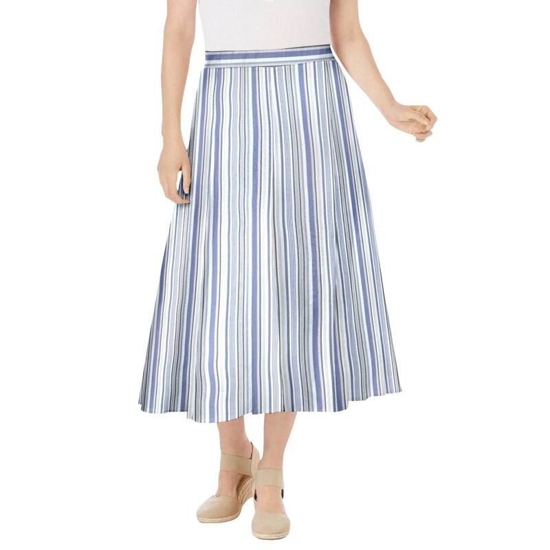 ウーマン ウィズイン レディース ボトムスカート プラスサイズ リネン Woman Within Plusize LinenBlend Skirt Deep Cobalt Stripe コバルト