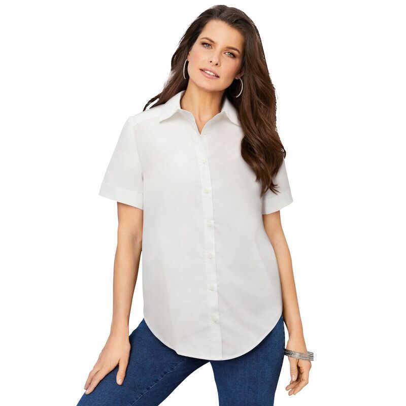 ロアマンズ レディース トップス シャツ プラスサイズ コットン Roamans Womens Plusize Kate Short Sleeveasy CottonBlend ButtonFront