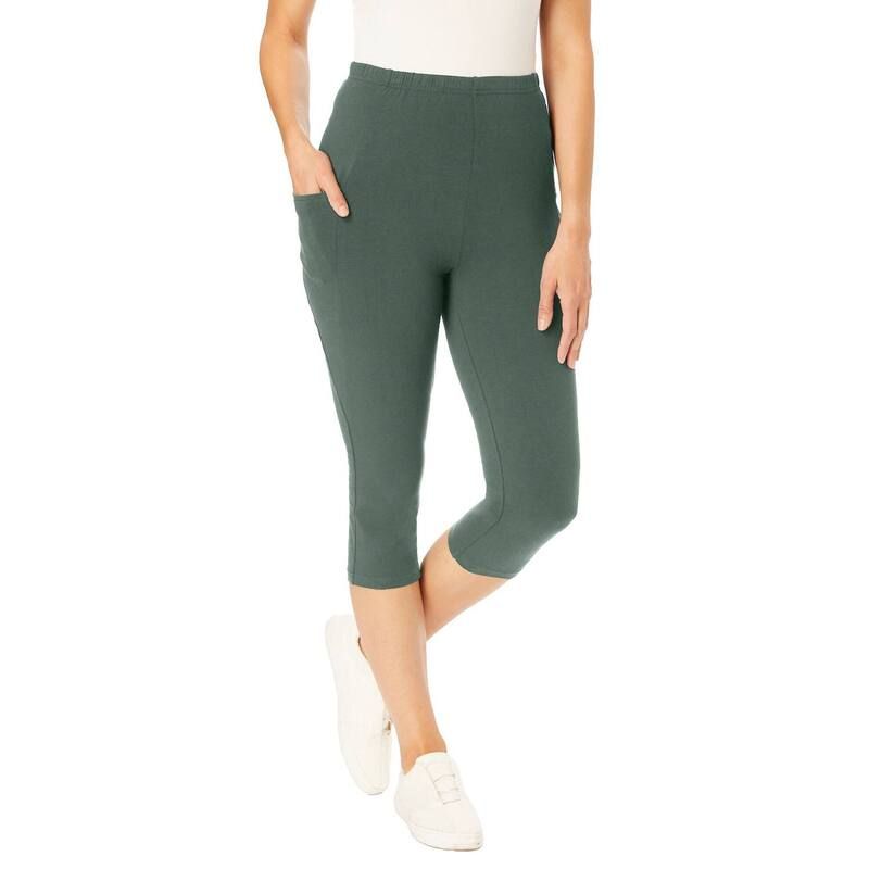 ウーマン ウィズイン レディース ボトムス カジュアルパンツ プラスサイズ コットン キャップ レギンス ニット Woman Within Plusize StretchCotton Knit Pul
