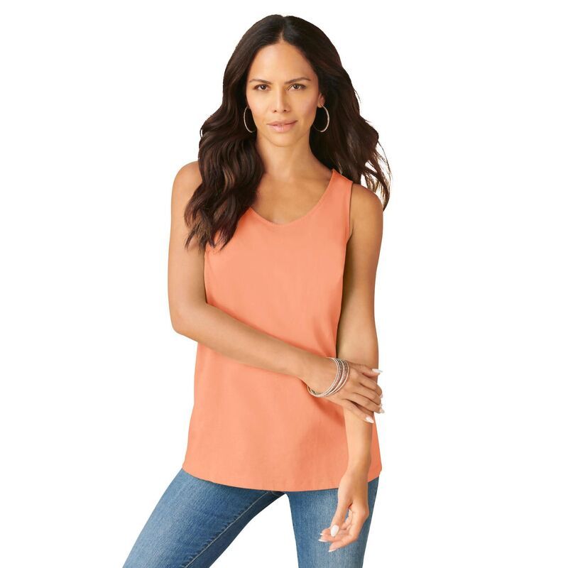 ロアマンズ レディース トップス Tシャツ プラスサイズ コットン Roamans Womens Plusize Cotton Scoopneck Tank Top Orange Melon オレンジ